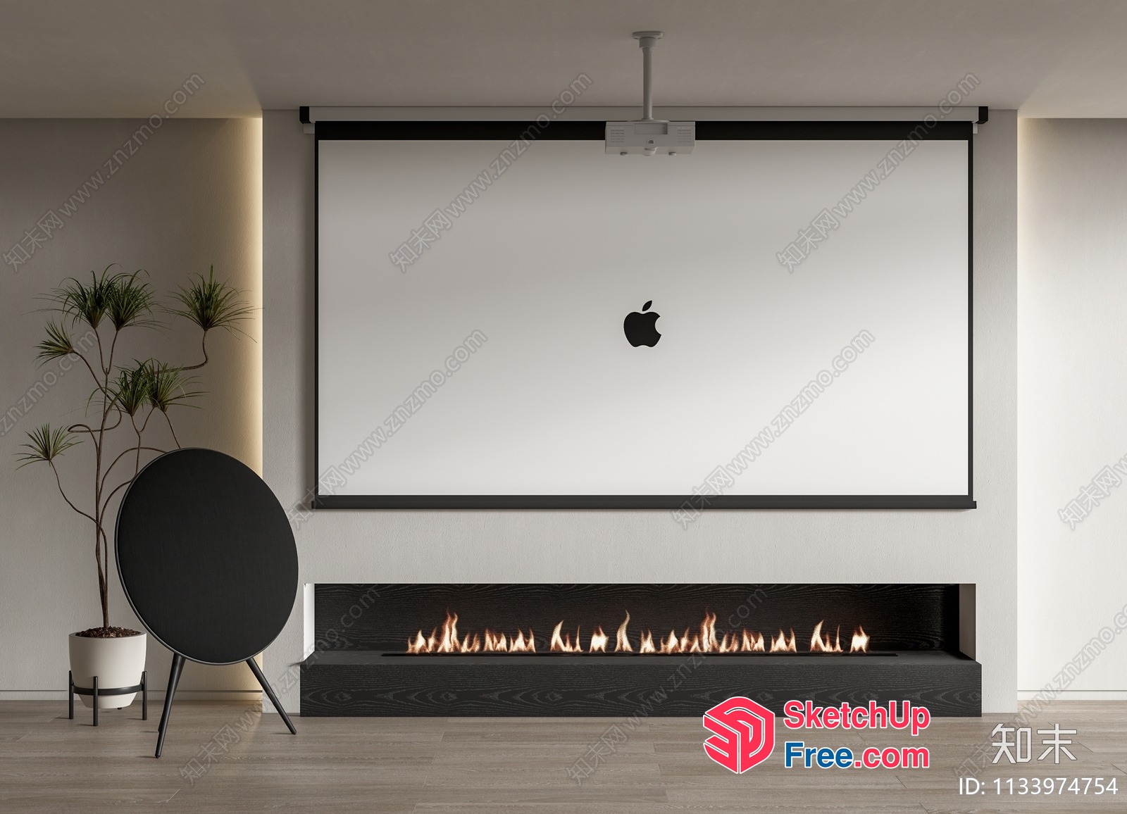 Modern Fireplace And Apple Tv Setup 3D SketchUp File