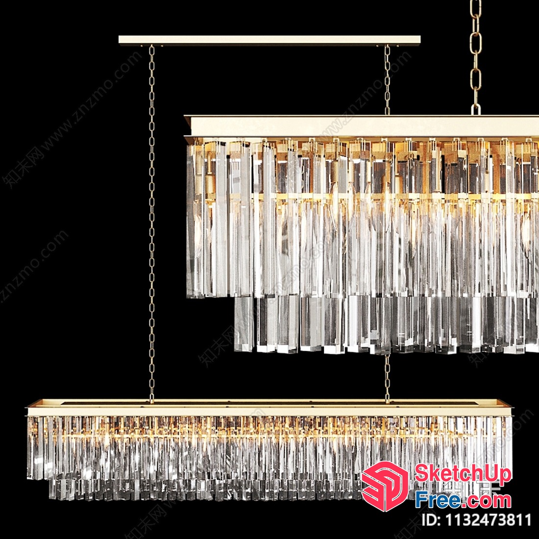 Elegant Crystal Chandelier With Gold Accents 3D SketchUp File