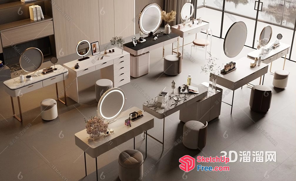 Modern Makeup Vanity Stations With Elegant Lighting 3D SketchUp File