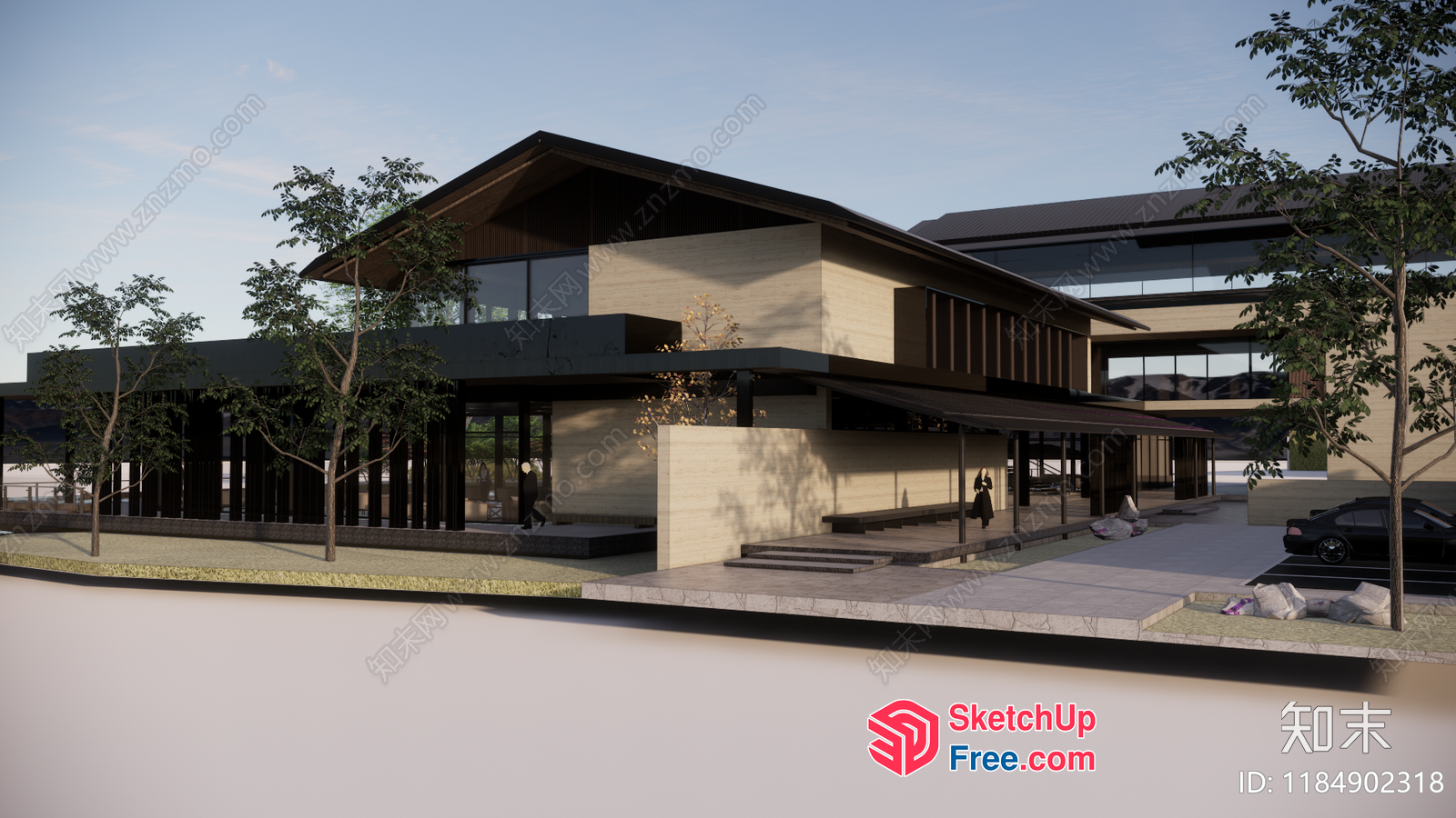 Modern Exterior Villa With Glass Curtain Wall And Minimalist Design 3D SketchUp File
