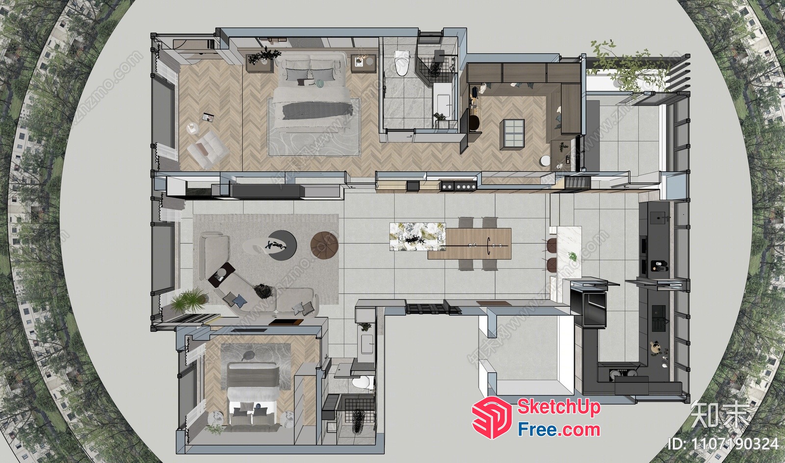 Modern Villa Floor Plan With Neutral Colors And Natural Elements 3D SketchUp File