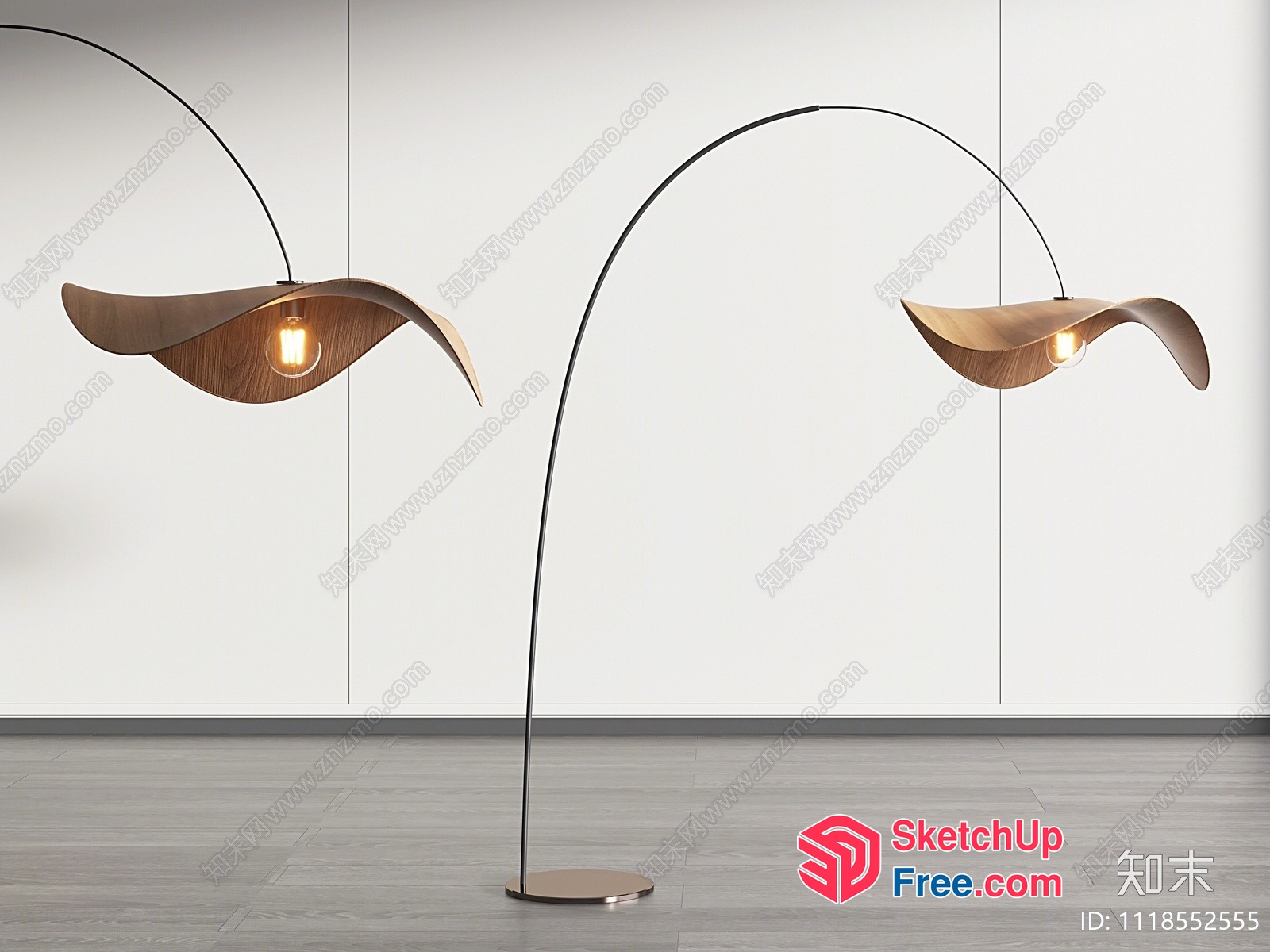 Modern Contemporary Minimalist Wood And Metal Floor Lamp 3D SketchUp File