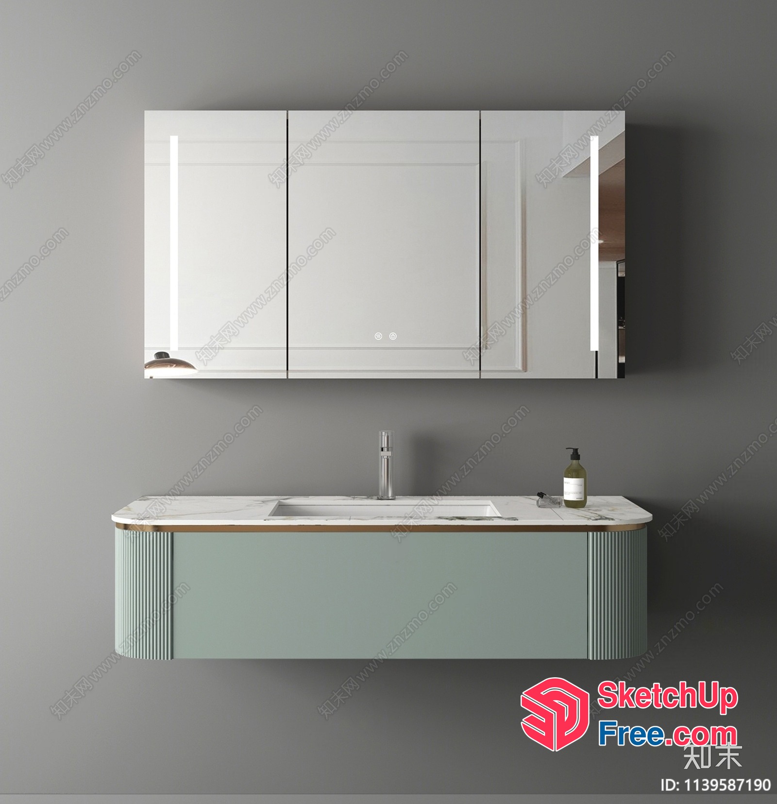 Modern Bathroom Vanity With Mirror Cabinet 3D SketchUp File