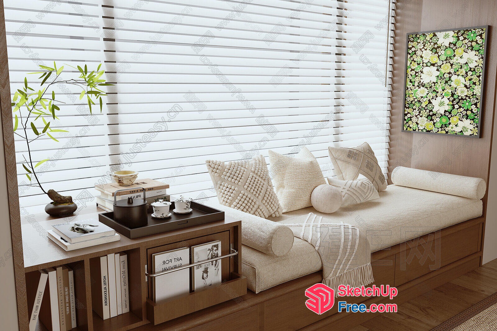 Cozy Daybed With Bookcase And Window View 3D SketchUp File
