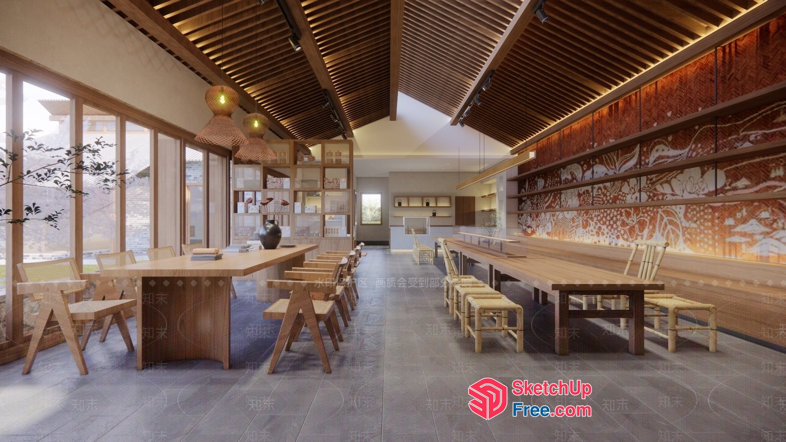 Elegant Modern Japanese Dining Room With Natural Light 3D SketchUp File