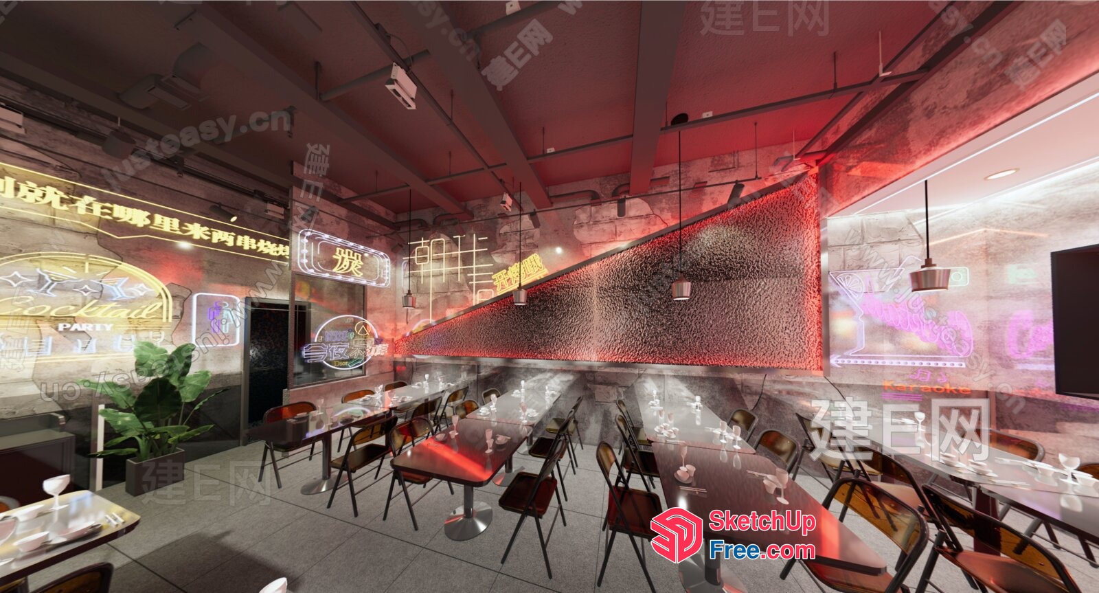 Modern Industrial-Style Restaurant Interior 3D SketchUp File