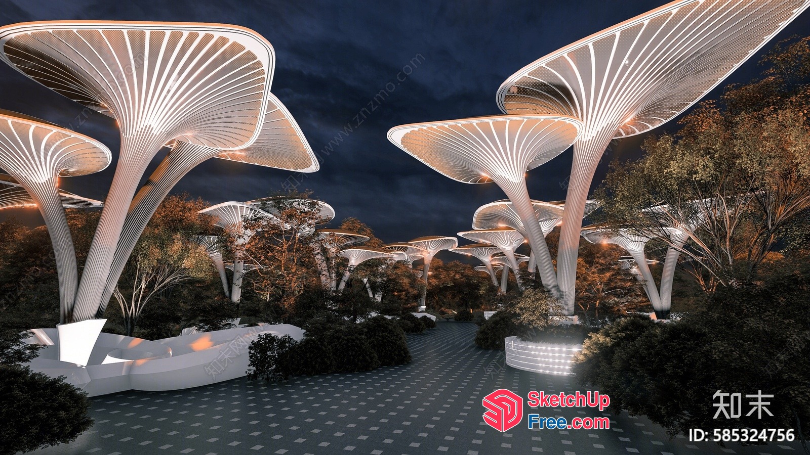 Futuristic Mushroom-Shaped Structures 3D SketchUp File
