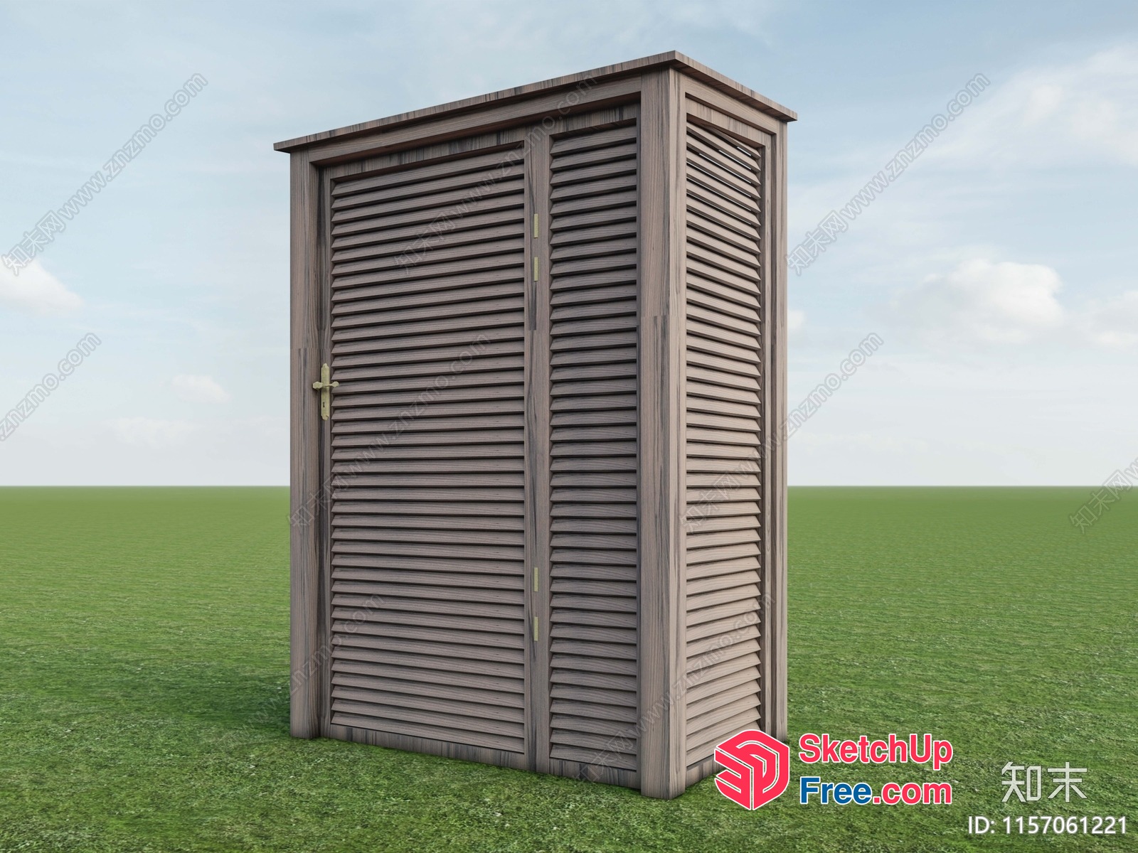 Wooden Outdoor Storage Shed With Slatted Doors 3D SketchUp File