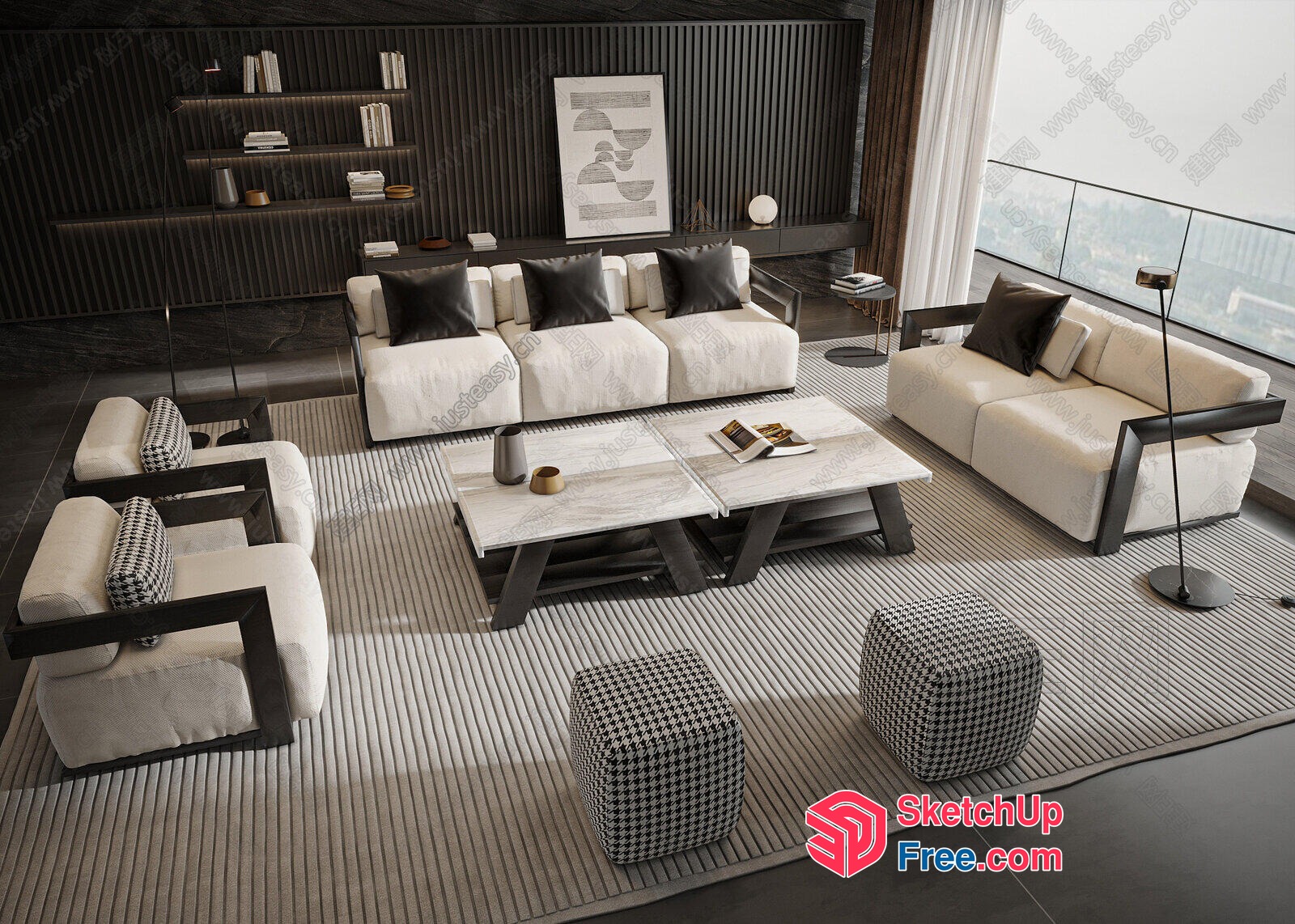 Modern Minimalist Living Room With White And Black Furniture 3D SketchUp File