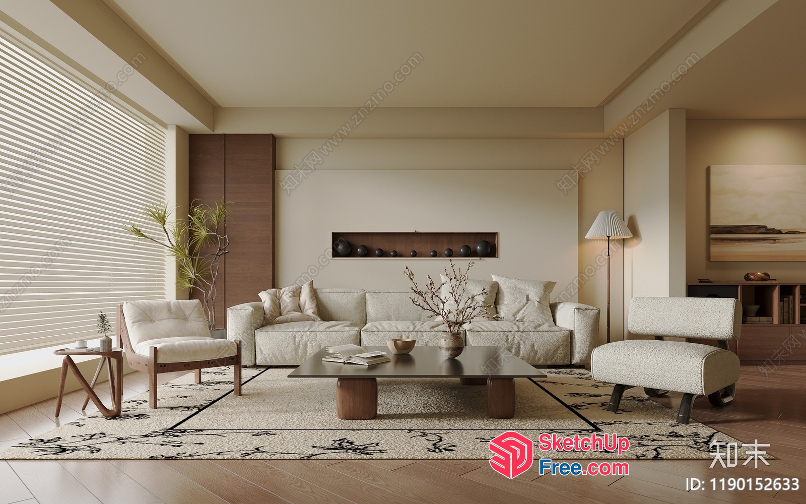 Minimalist Japanese Style Living Room Interior 3D SketchUp File