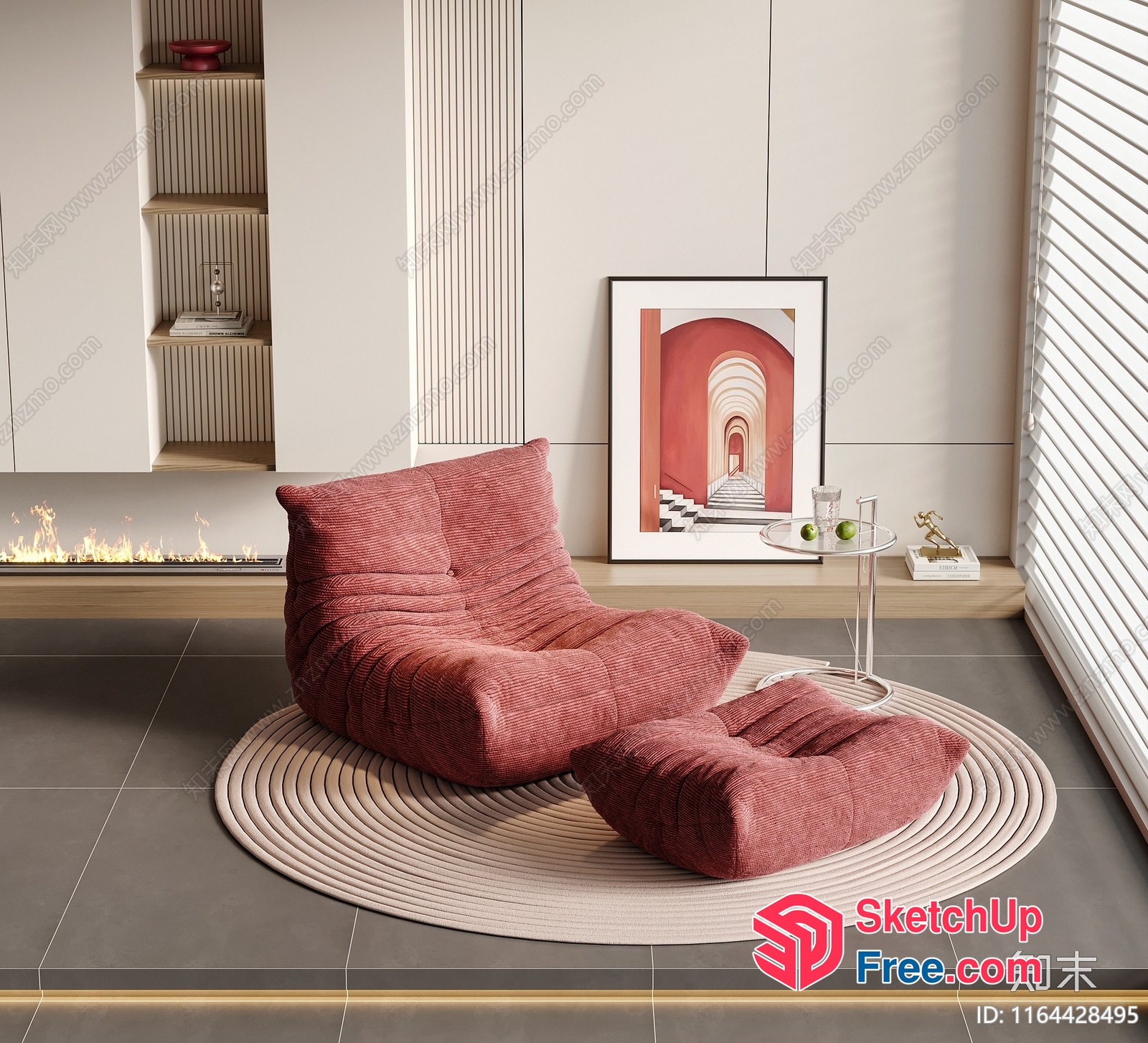 Modern Living Room With Staircase And Fireplace 3D SketchUp File