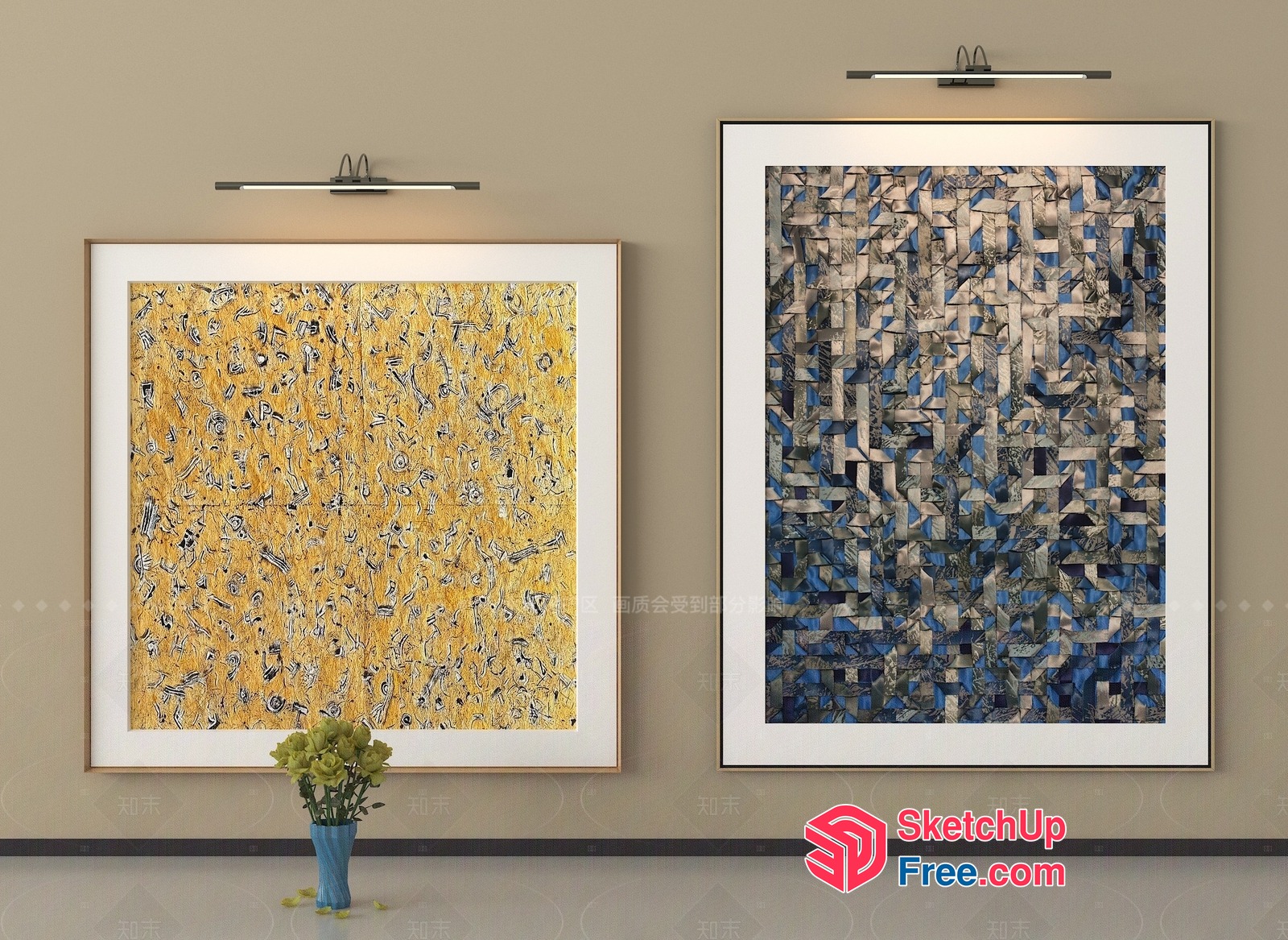 Modern Art Pieces On A Neutral Wall 3D SketchUp File