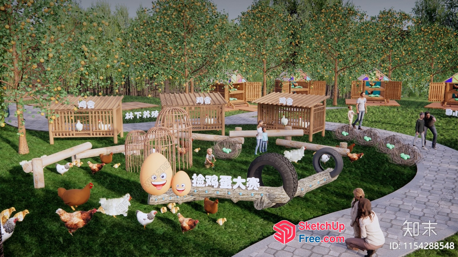 Colorful 3D Render Of A Park With A Farm Theme 3D SketchUp File