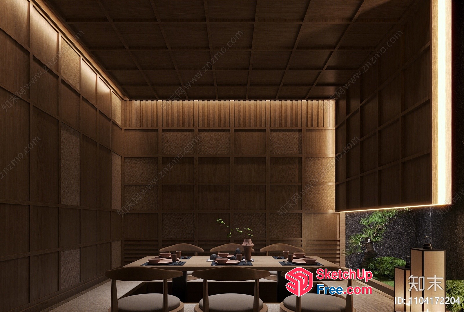 Japanese-Inspired Dining Room With Elegant Table And Chairs 3D SketchUp File
