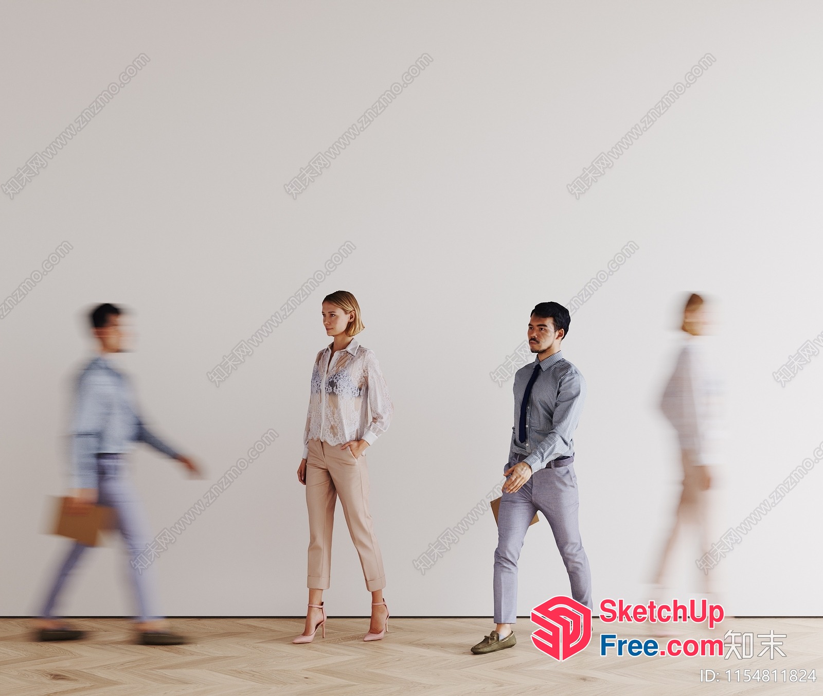 Four People In Professional Attire Walking In Different Directions 3D SketchUp File