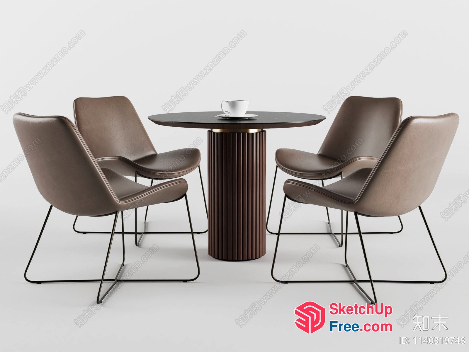 Minimalist Style Dining Table Set With Brown Chairs 3D SketchUp File
