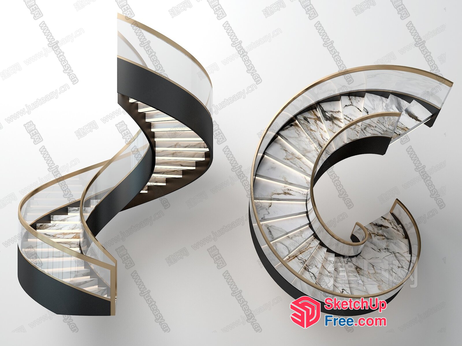 Elegant Marble And Glass Staircase 3D SketchUp File