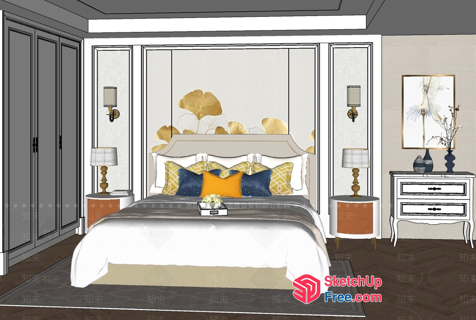 Luxurious Modern Bedroom Design With Elegant Furniture And Decor 3D SketchUp File
