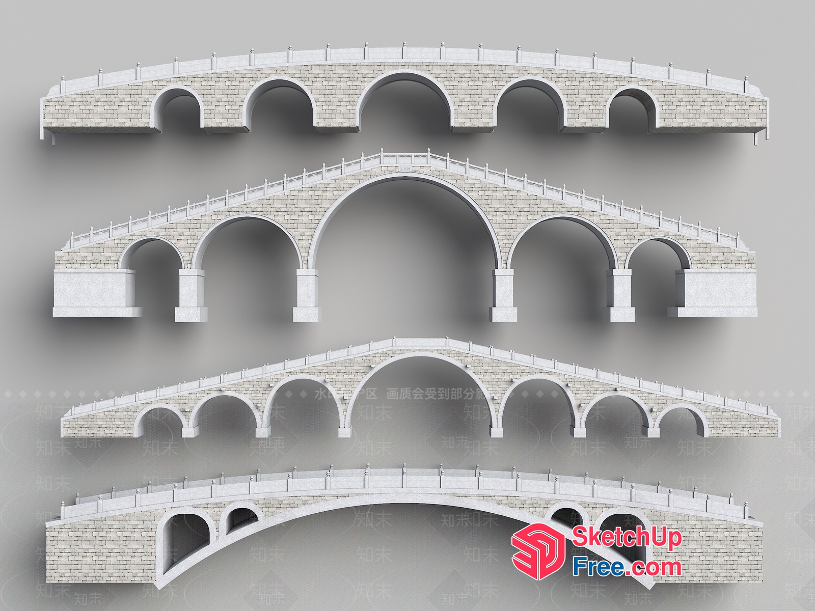 Stone Arched Bridge Structure 3D SketchUp File