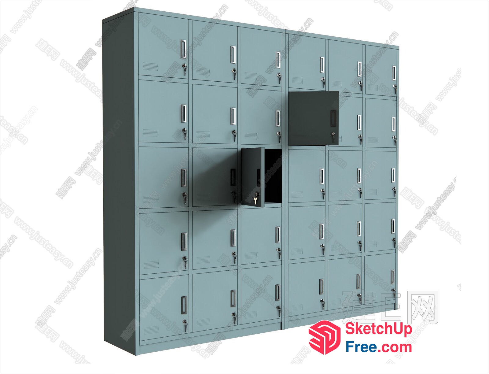 Large Metal Lockers With Two Small Lockers In The Middle 3D SketchUp File