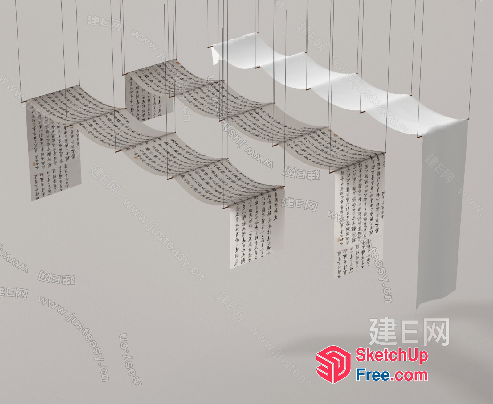 Hanging Chinese Calligraphy Art Pieces 3D SketchUp File