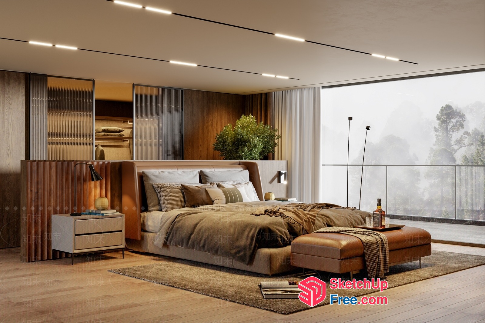 Modern Luxury Bedroom With Brown And Beige Tones 3D SketchUp File