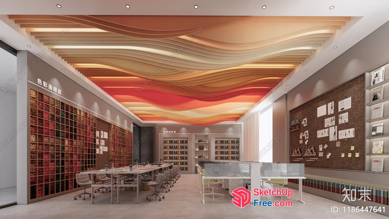 Modern Office Space With Vibrant Ceiling Design 3D SketchUp File