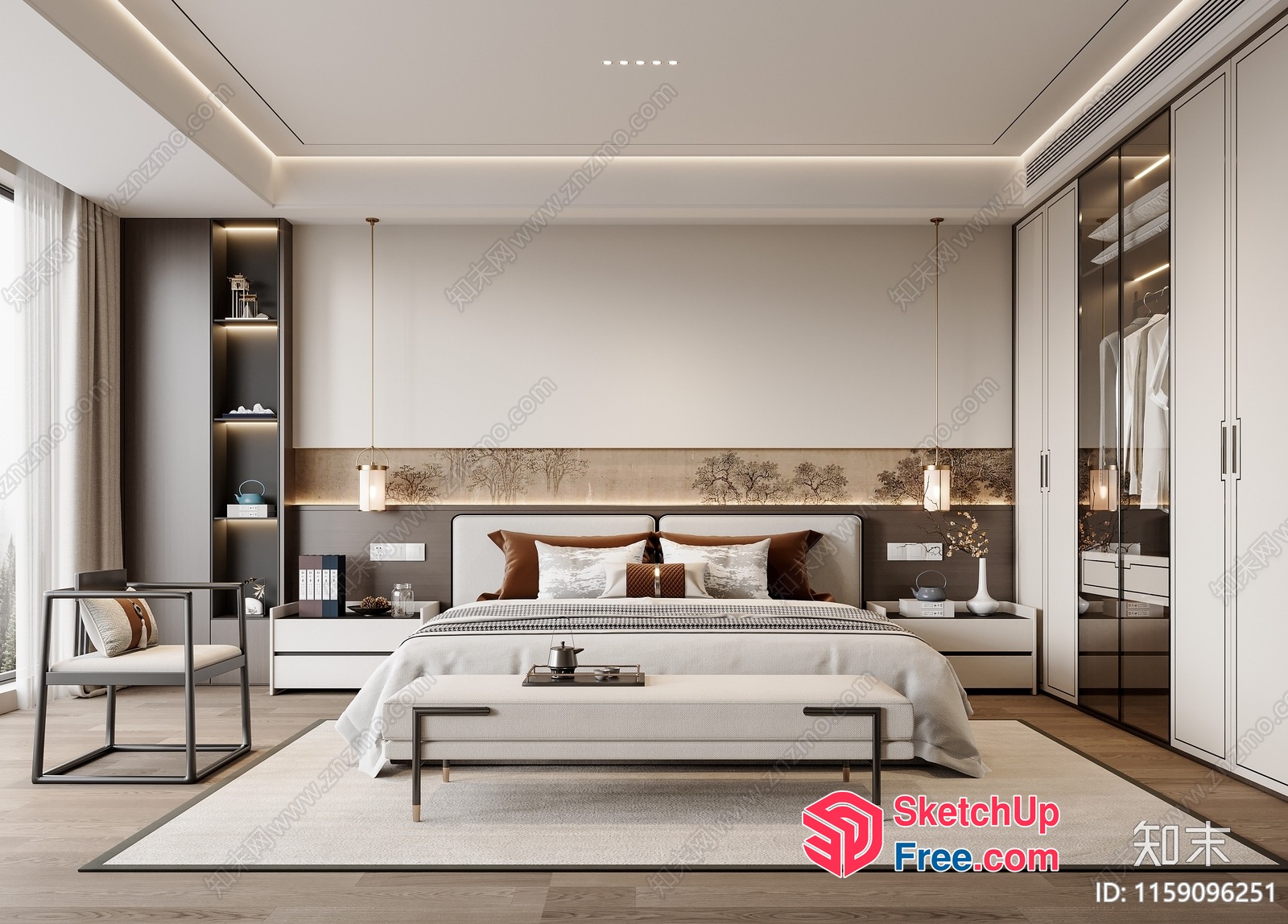 Modern Minimalist Bedroom With Neutral Color Scheme 3D SketchUp File
