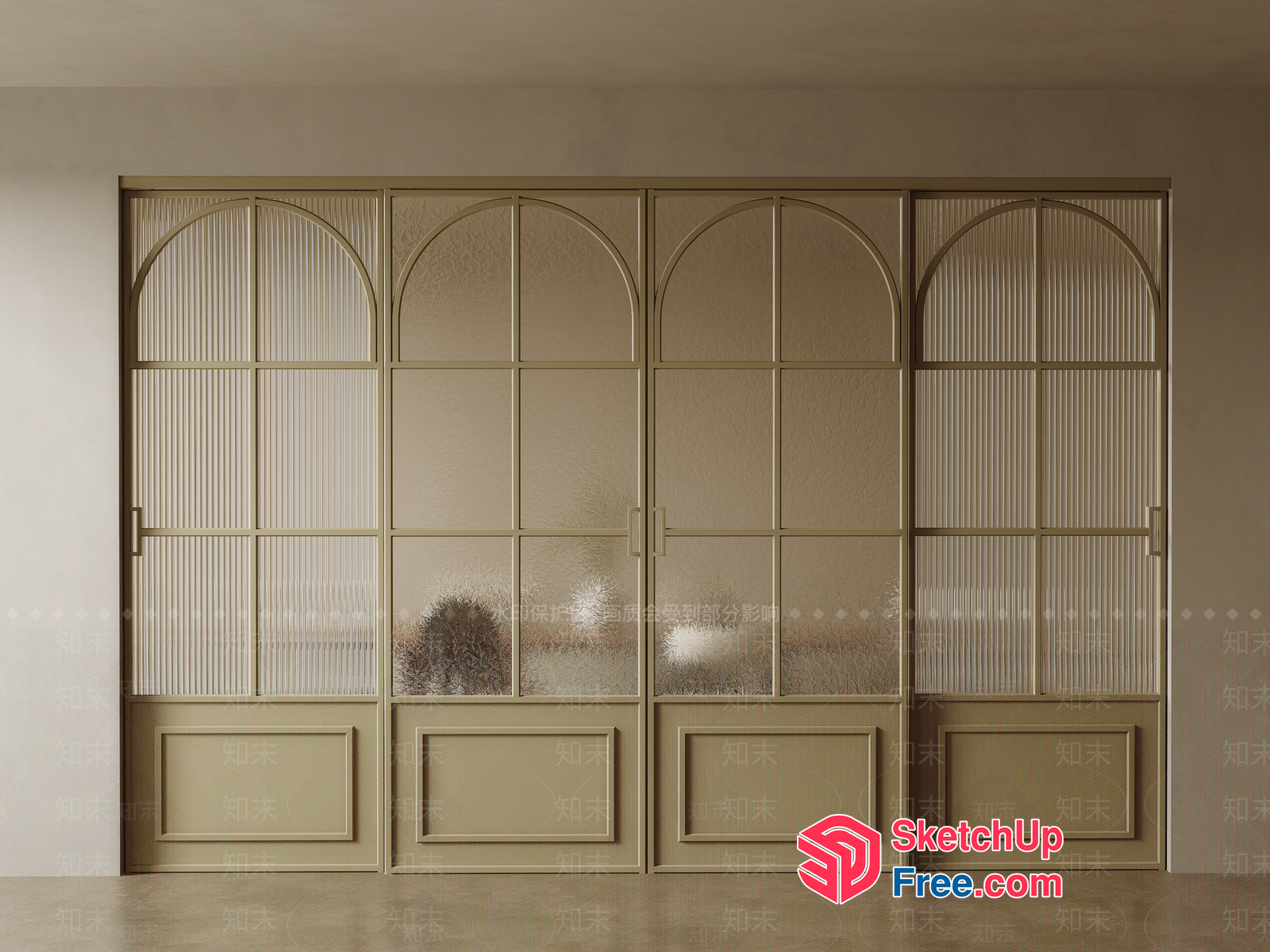 Elegant Partition Screen With Arched Glass Doors 3D SketchUp File