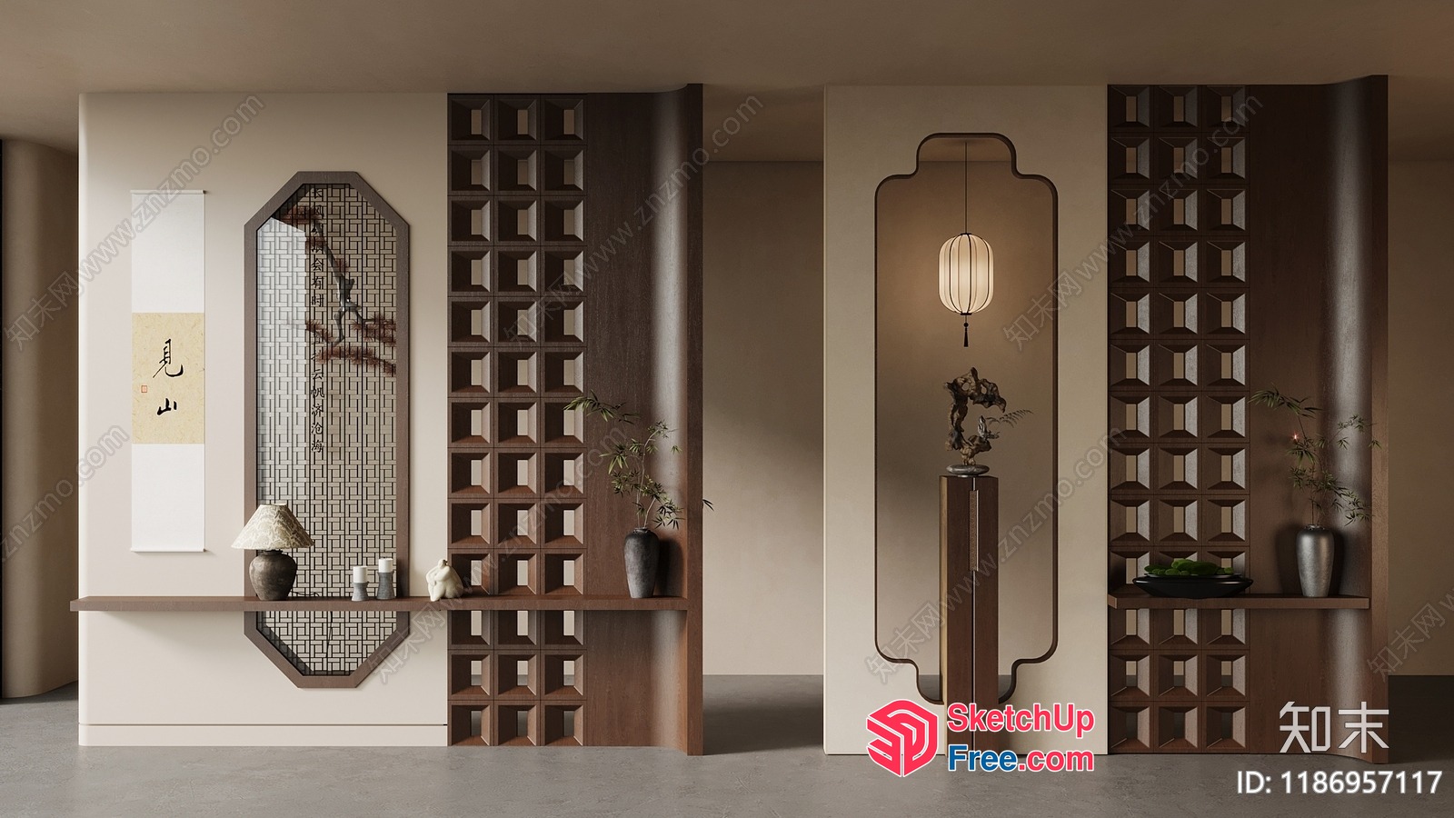 Japanese-Style Partition Screen With Shelf And Mirror 3D SketchUp File