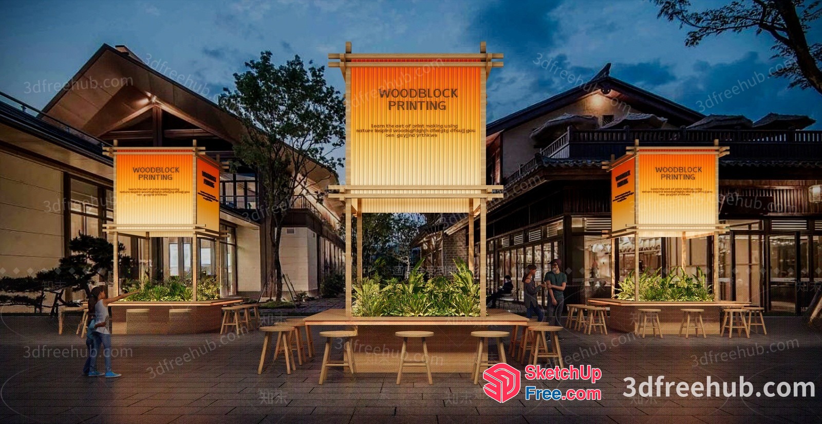 Japanese Style Woodblock Printing Shop 3D SketchUp File