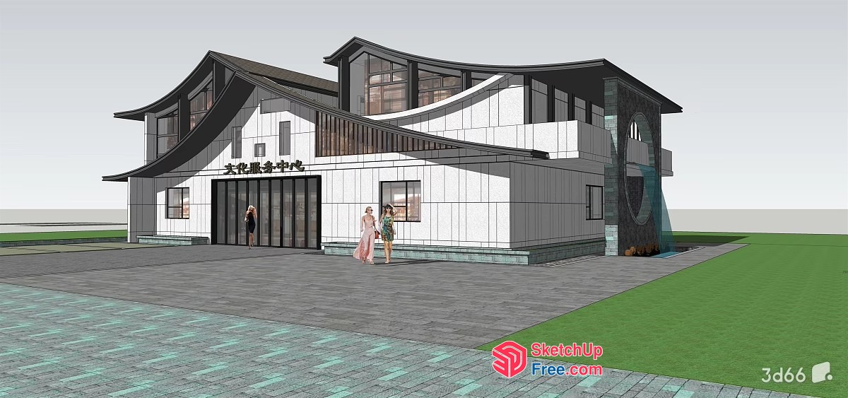 Modern Asian-Inspired Building Exterior 3D SketchUp File