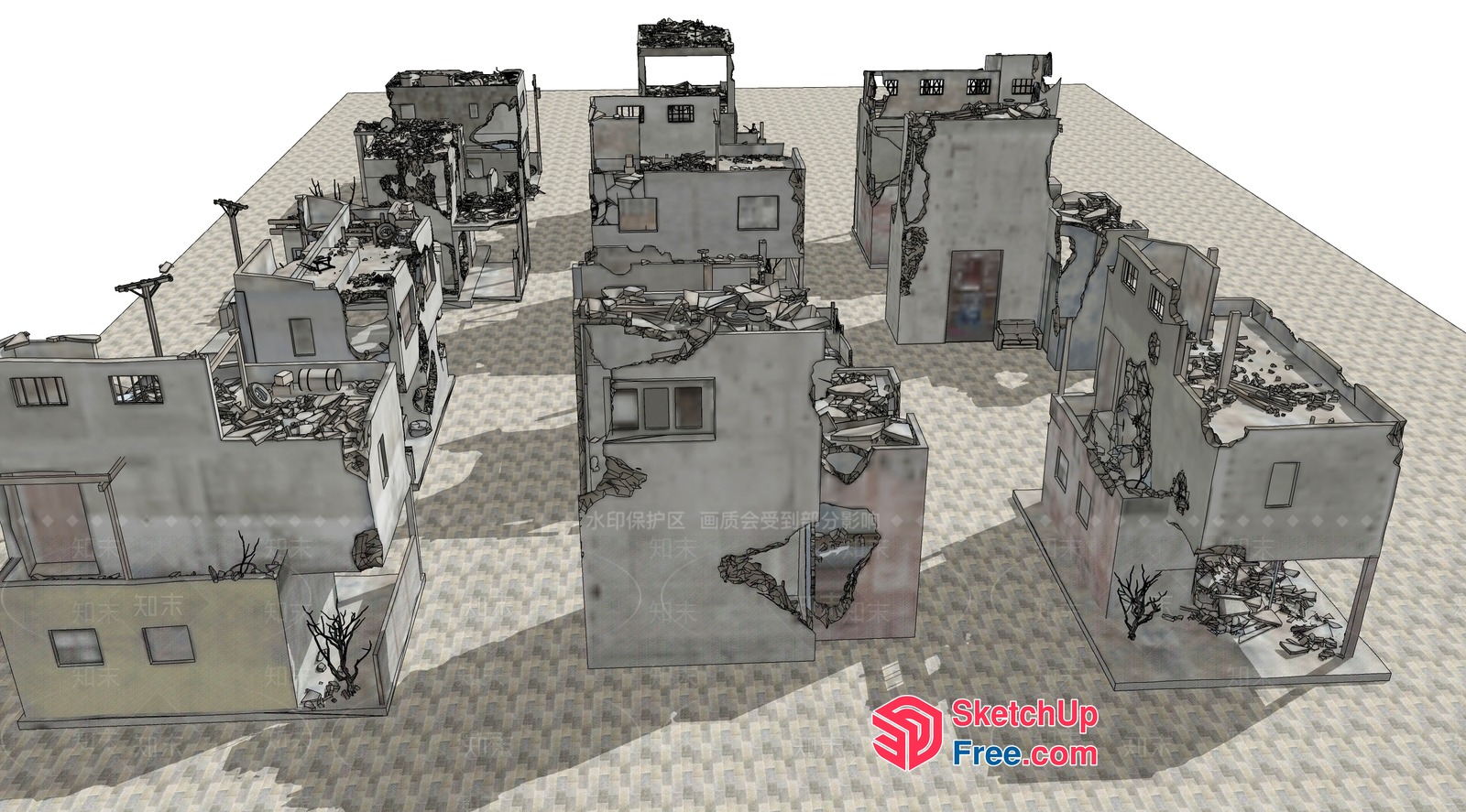Damaged Buildings 3D SketchUp File