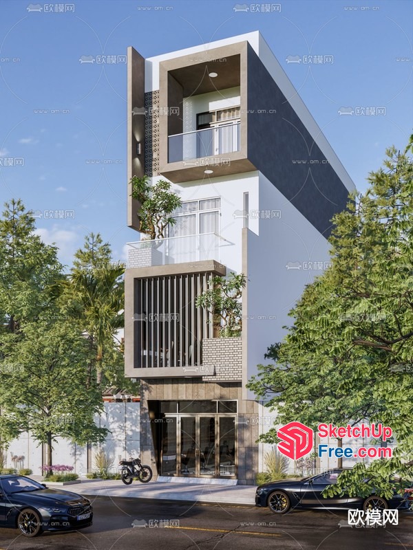 Modern Apartment Building Exterior 3D SketchUp File