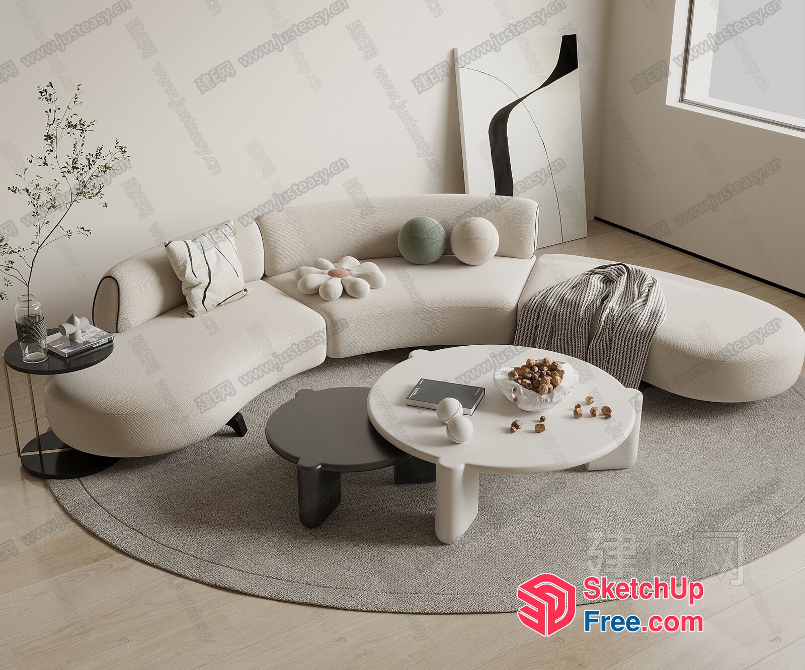 Modern Minimalist Living Room Interior With Neutral Color Scheme 3D SketchUp File