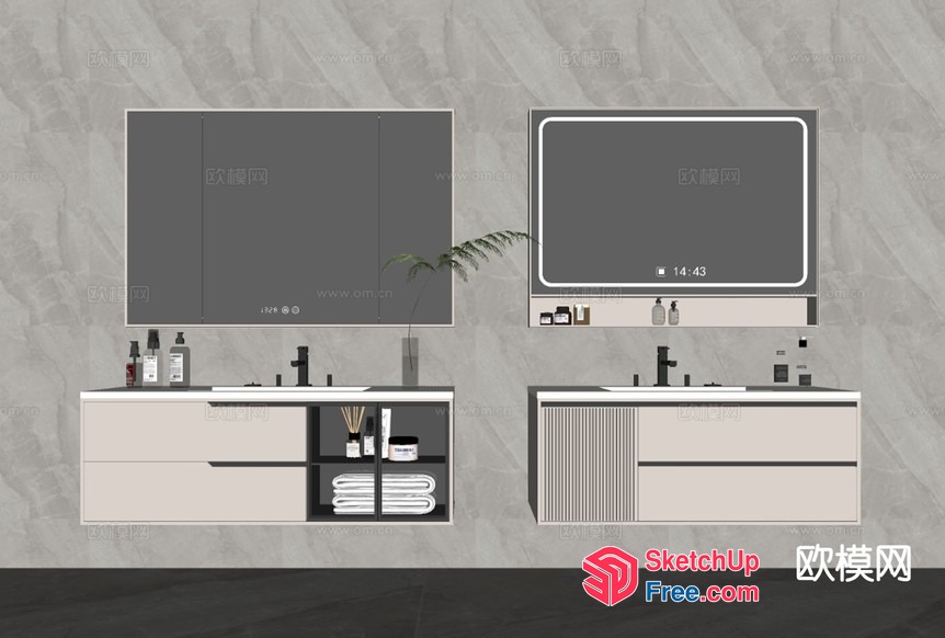 Modern Bathroom Vanity Set With Grey And White Color Scheme 3D SketchUp File