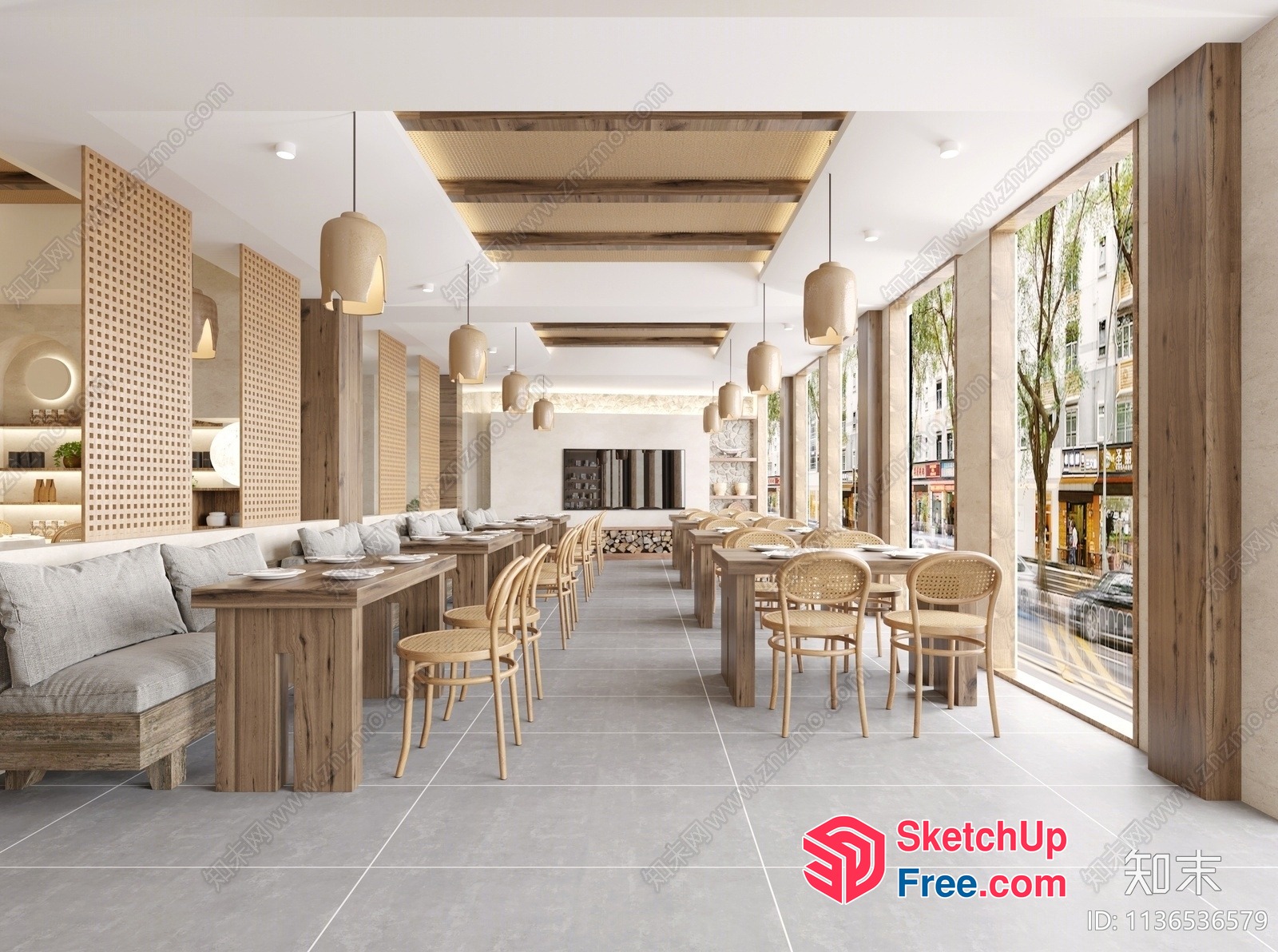 Modern Restaurant Interior With Natural Wood Accents 3D SketchUp File