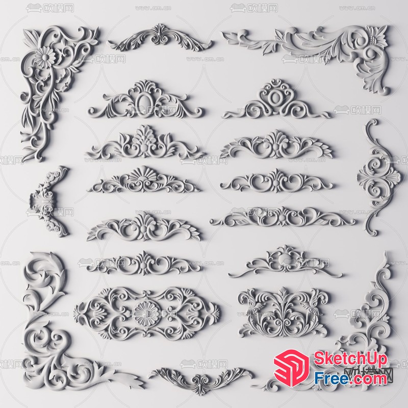 Ornate White Decorative Elements 3D SketchUp File