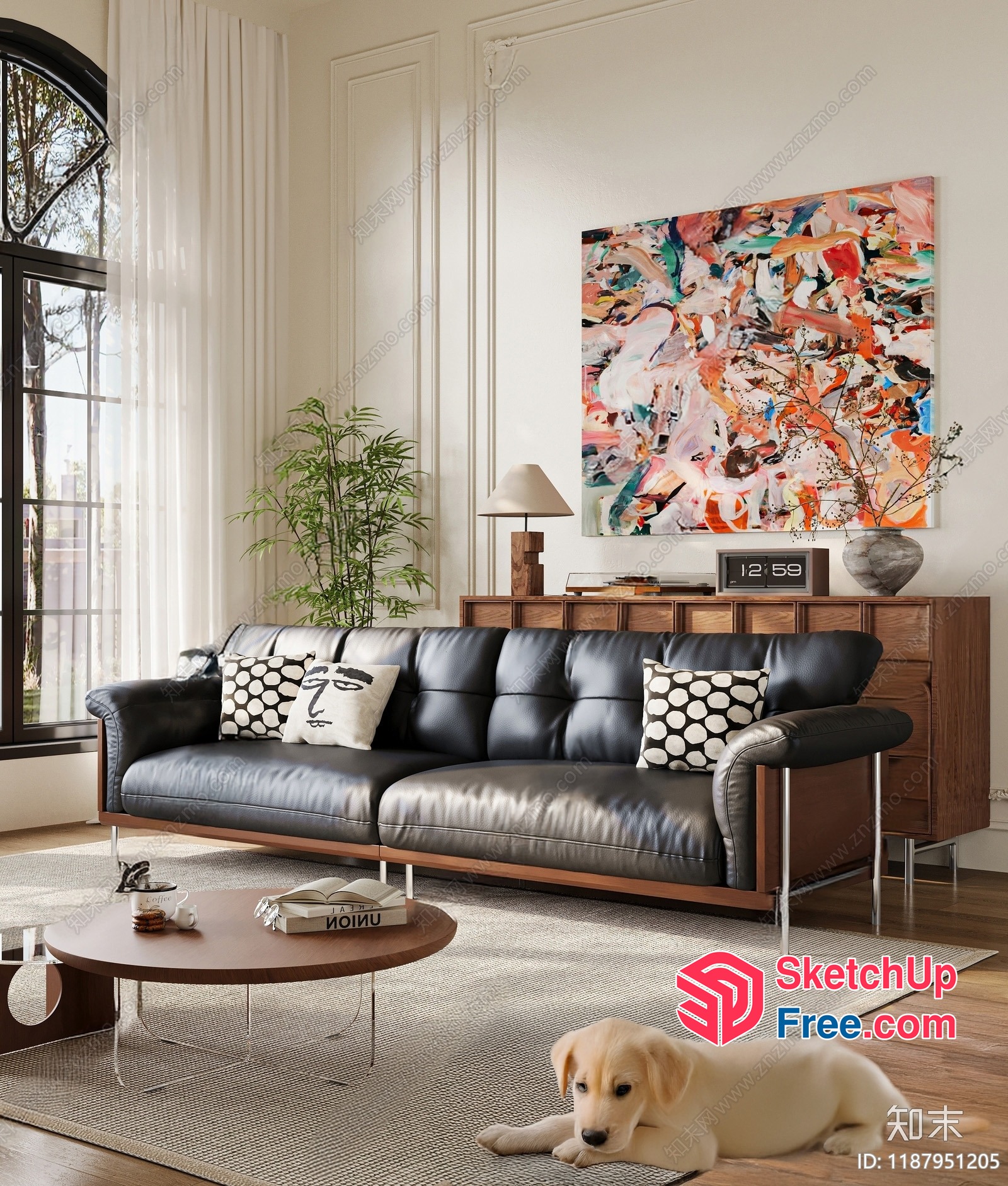 Modern Living Room With Mid-Century Style Furniture And Artwork 3D SketchUp File