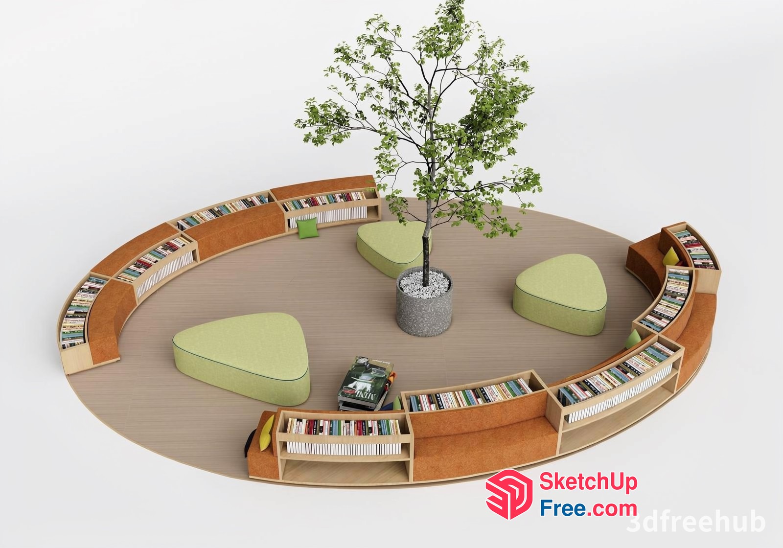 Circular Bookshelf And Seating Area With Tree 3D SketchUp File