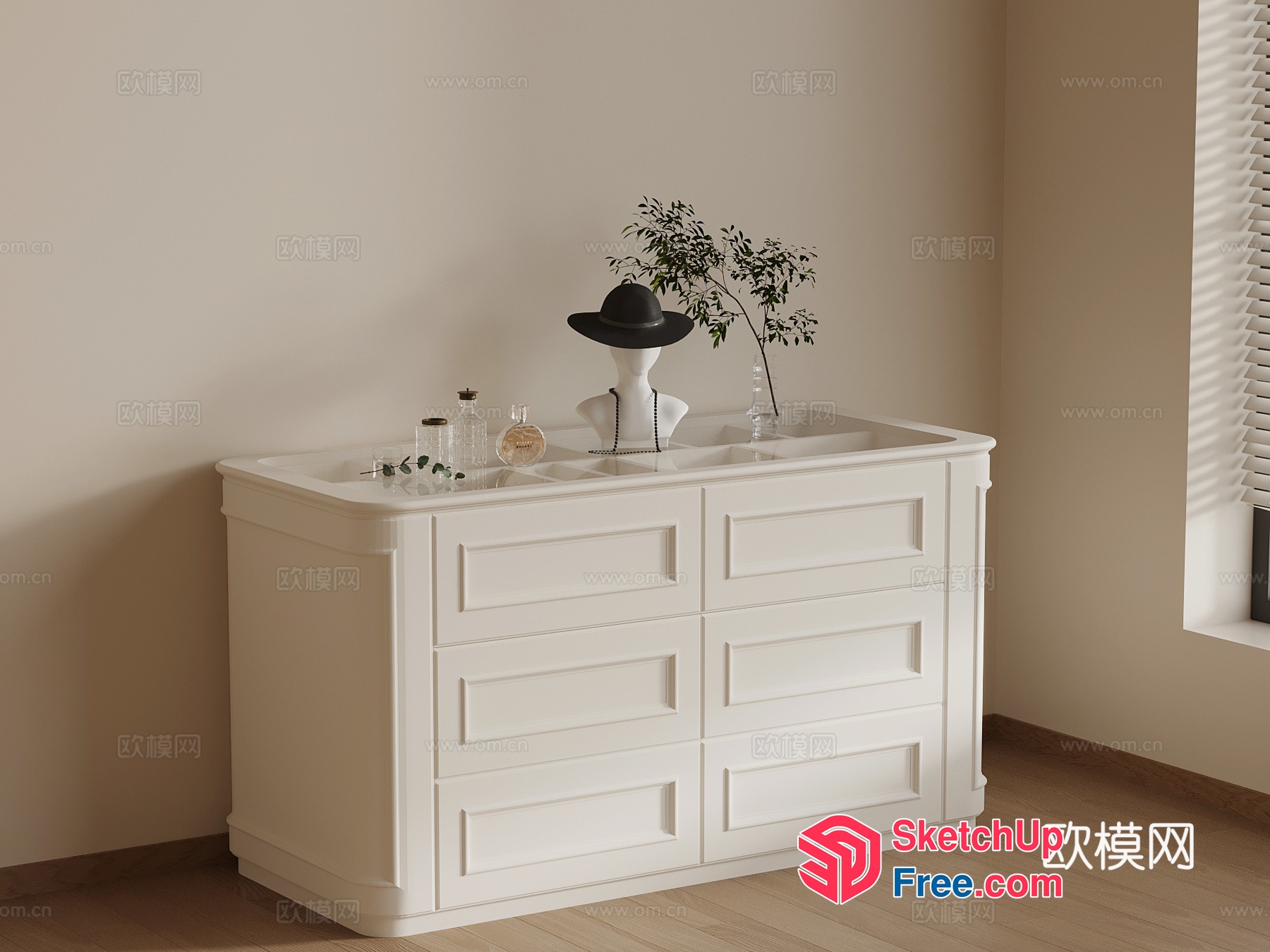 Elegant White Dresser With Stylish Accessories 3D SketchUp File