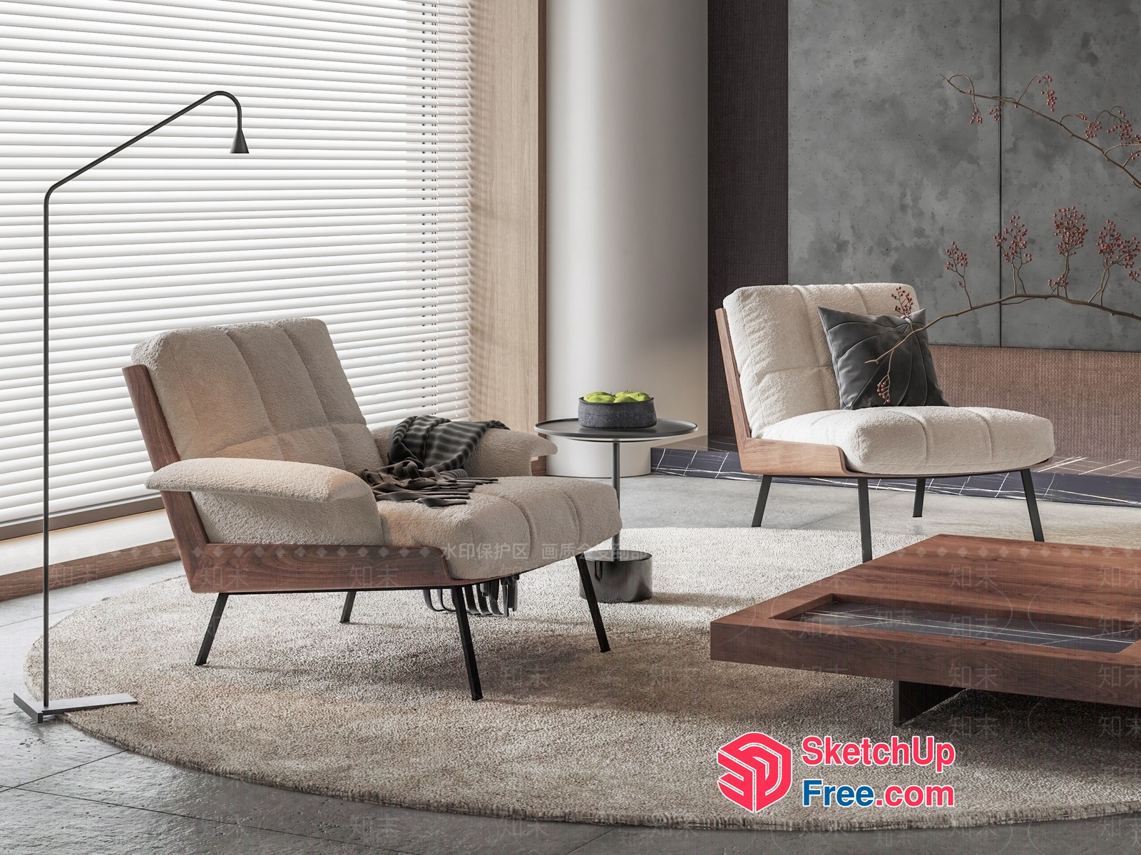 Modern Minimalist Living Room With Creamy Style Sofa 3D SketchUp File