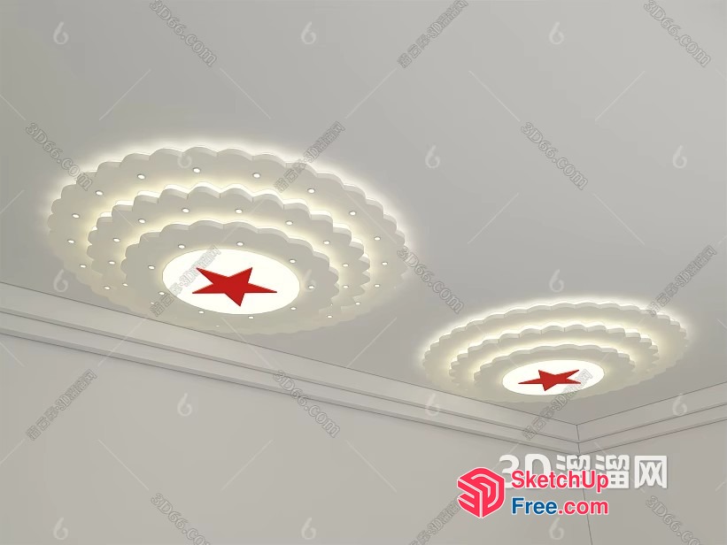 Two Ornate Ceiling Decorations With Red Star Symbols 3D SketchUp File