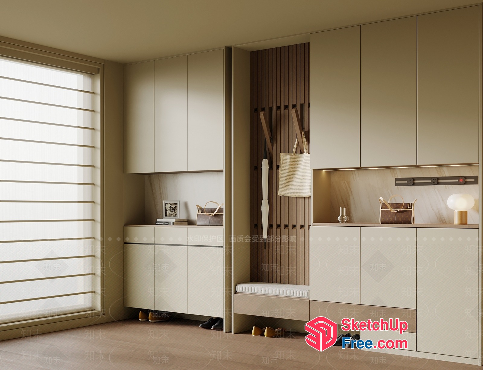 Modern Minimalist Shoe Cabinet With Storage And Bench 3D SketchUp File