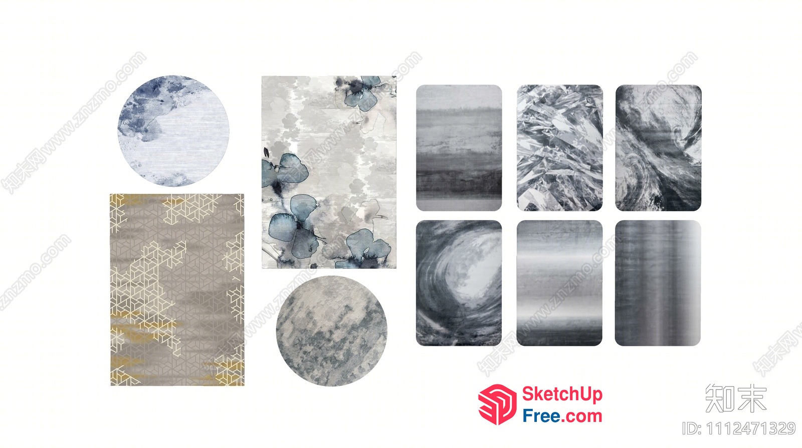 Modern Monochromatic Grey And White Decorative Wallpaper 3D SketchUp File