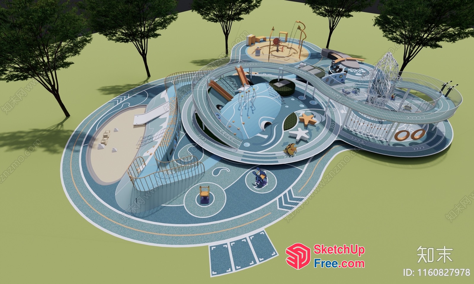Large, Circular, Multi-Level Playground With Various Activities 3D SketchUp File