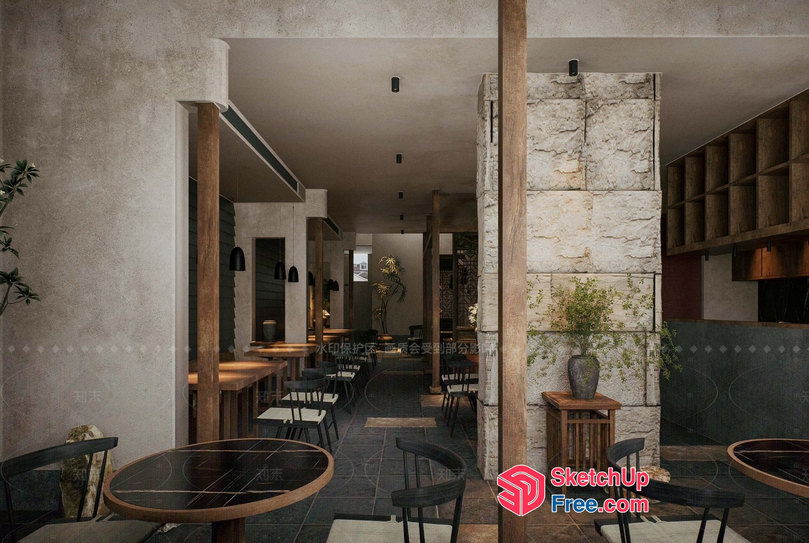 Modern Industrial Style Restaurant Interior 3D SketchUp File