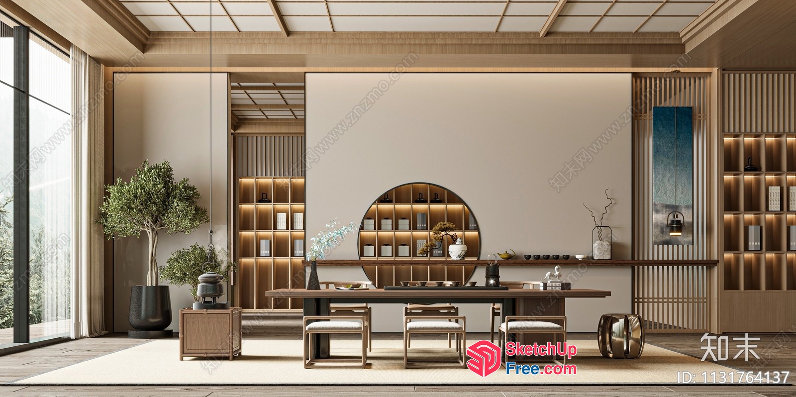 Elegant And Serene Japanese-Inspired Living Room 3D SketchUp File