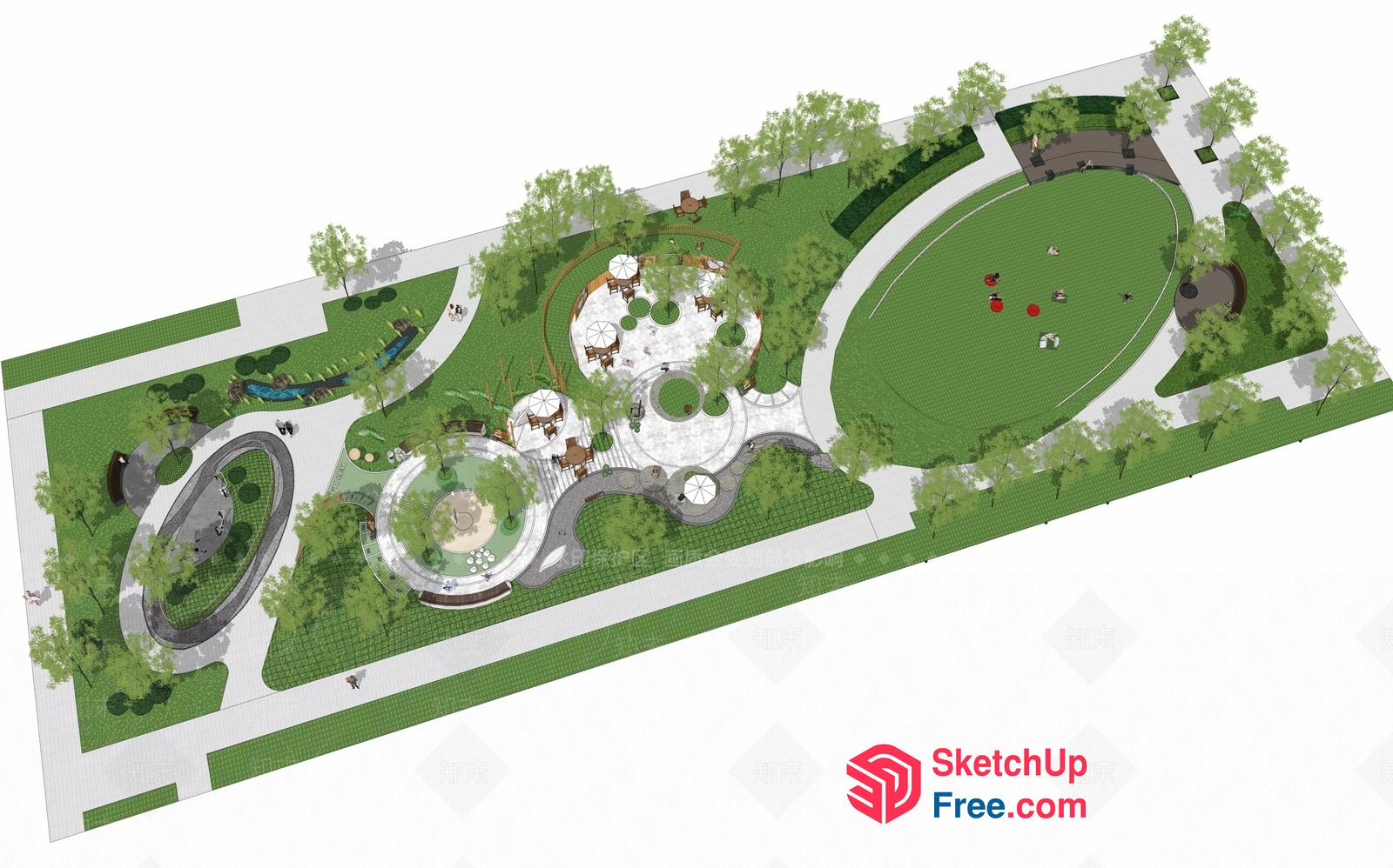 Modern Outdoor Park With Playgrounds And Seating Areas 3D SketchUp File