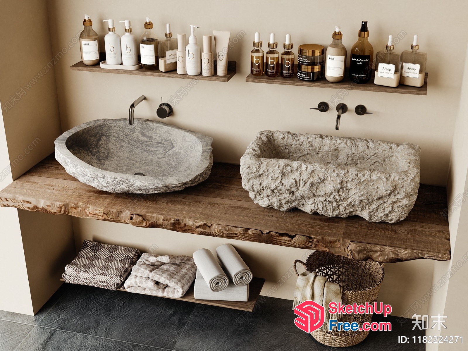 Modern Stone Bathroom Sink And Shelf Decor 3D SketchUp File